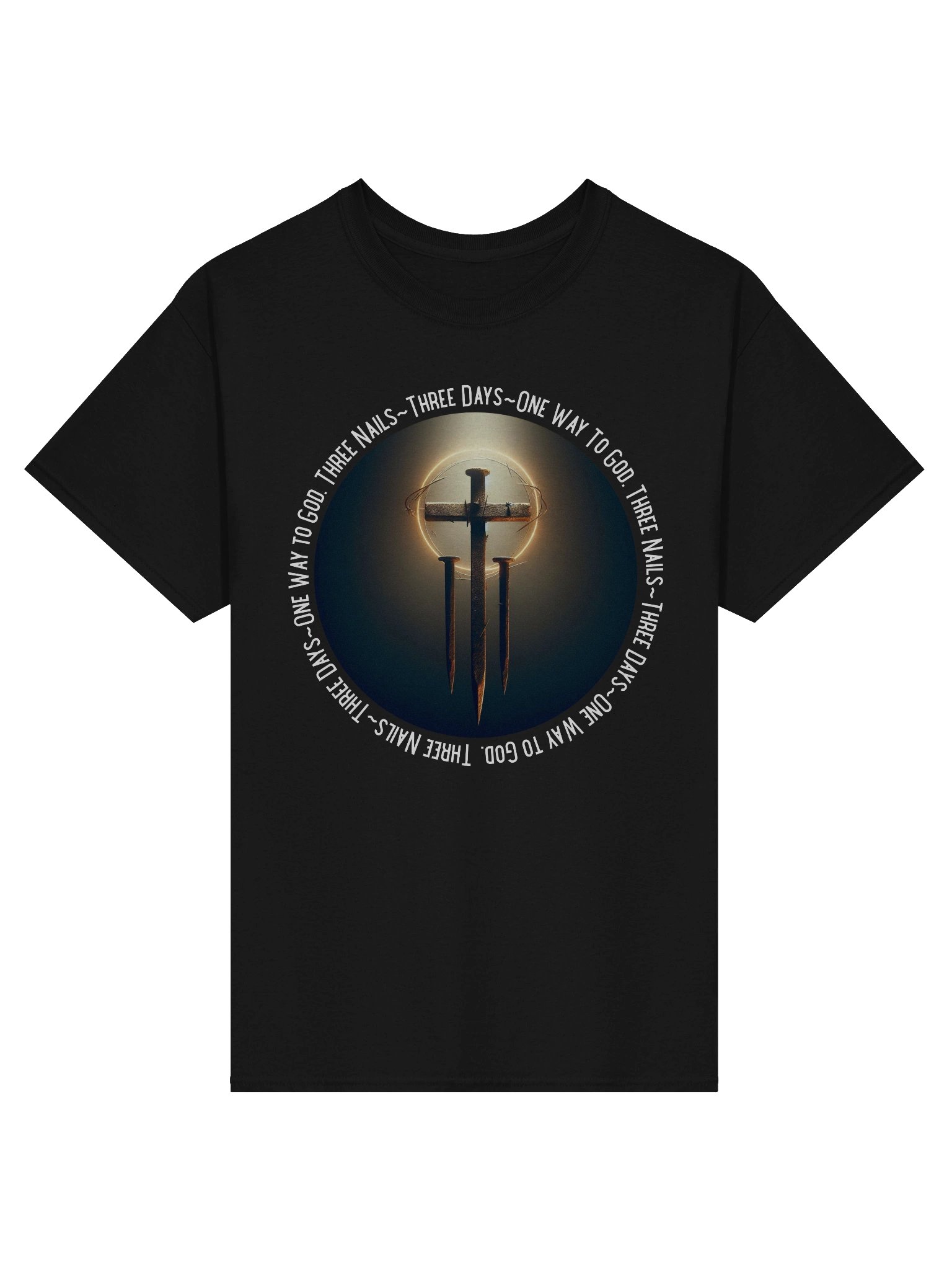 Three Nails T-Shirt. One Way To God Tee, Resurrection Jesus Design, Classic Christian Design product image (1)