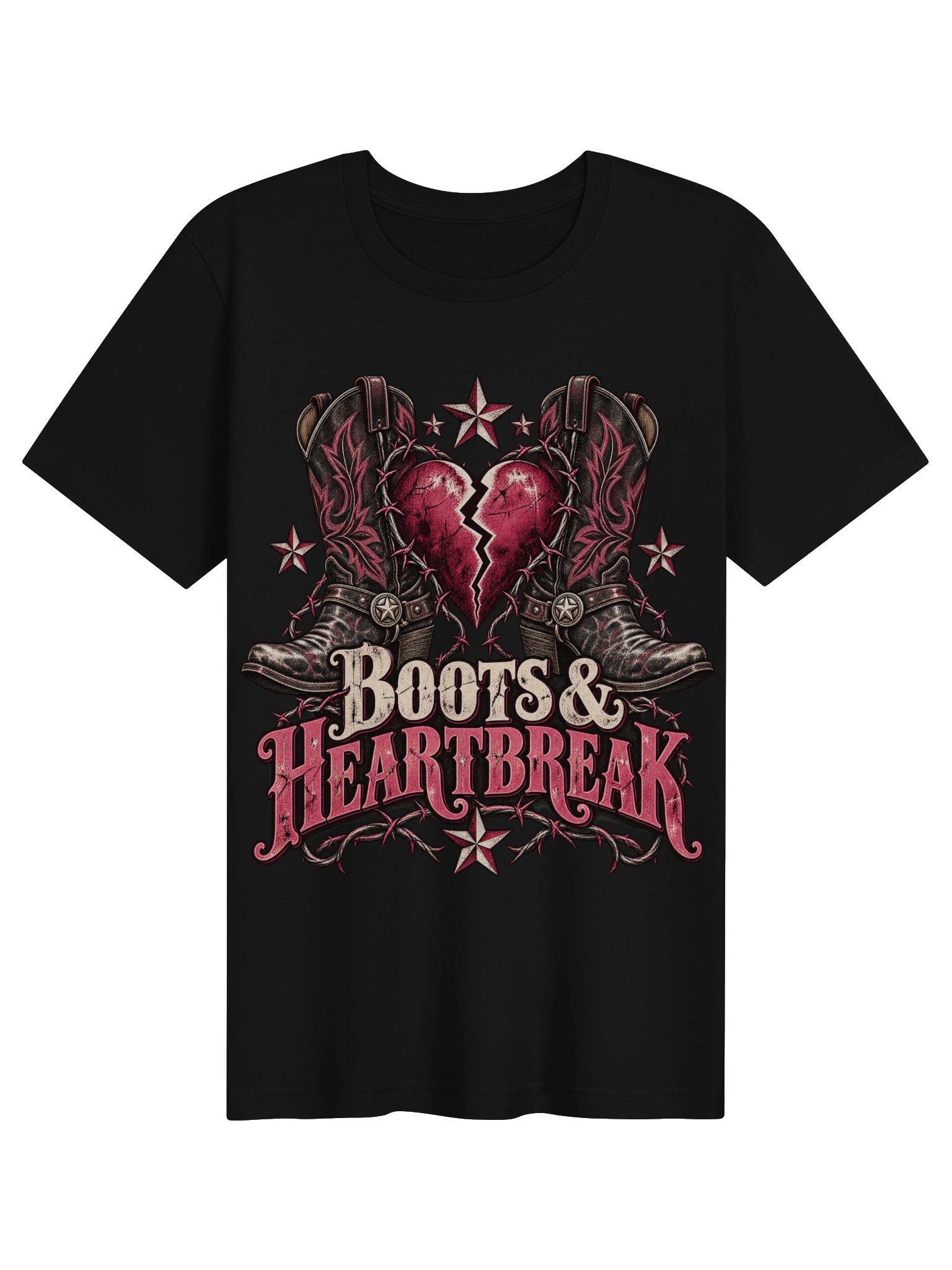 Boots and Heartbreak Shirt, Vintage Cowboy Boots Broken Heart T-Shirt, Grunge Western Country Concert Graphic Tee, Edgy Southern Apparel product image (3)
