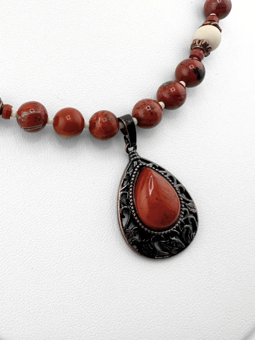 Red and Fossil Jasper Necklace and Earrings Set product image (2)