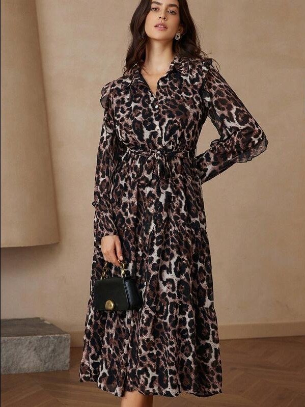 Aveloria Rosie Vintage Leopard Print Belted Long Sleeve Dress product image (2)