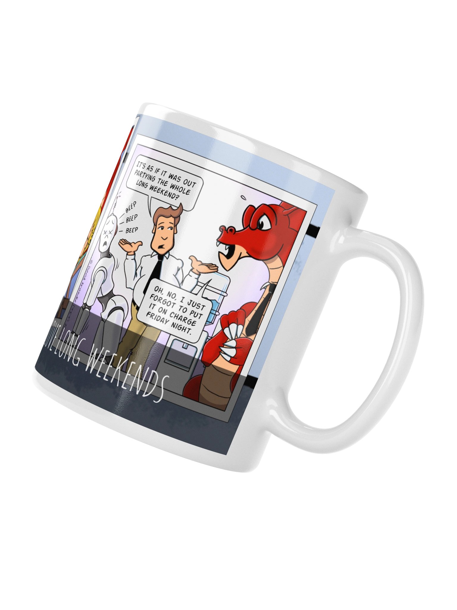 Resident Dragon Comic We Love Long Weekends Three-Panel Mug product image (4)