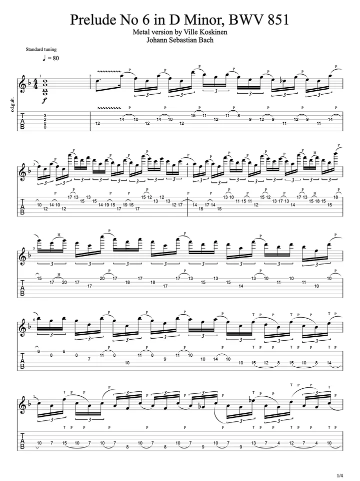 Prelude No. 6 in D Minor, BWV 851 (tabs + backing track) product image (1)