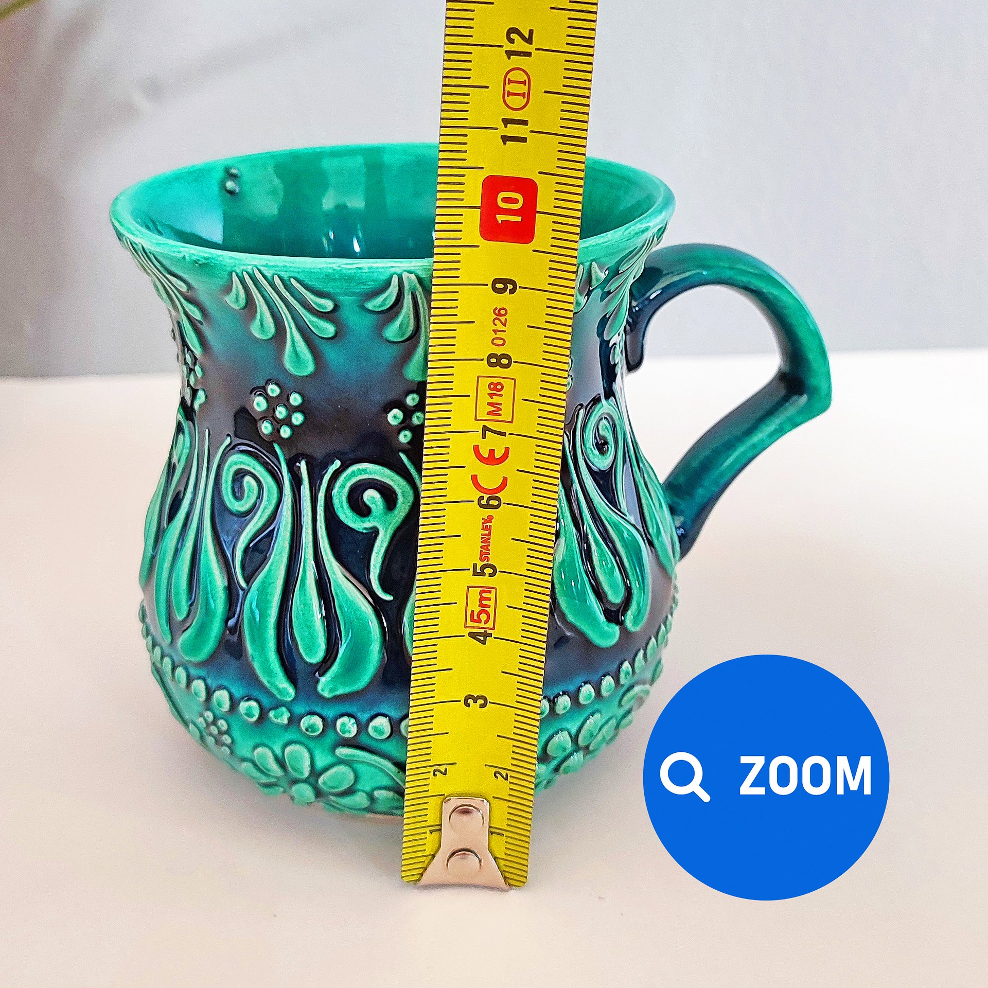 Ceramic milk/ayran cup, turquoise/green/emerald mug — handmade pottery, handmade ceramic, home decor, handmade gift, Turkish ceramic product image (9)