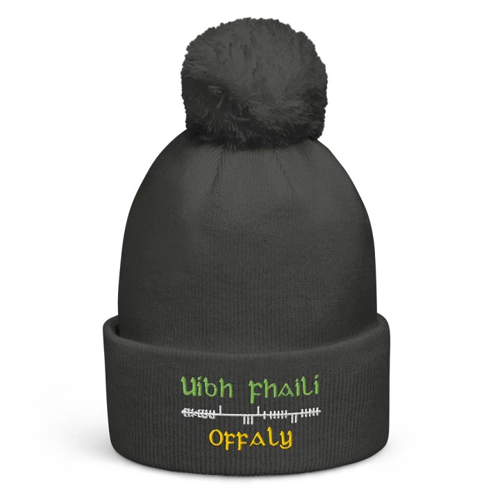 Offaly/Uíbh Fhailí Orthodox style Ogham embroidered Pom-Pom Beanie product image (4)