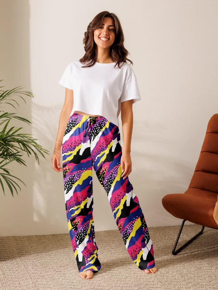Retro 90s Cyber-Pop Waves | Vibrant All-Over Print Women's Pajama Pants product image (9)