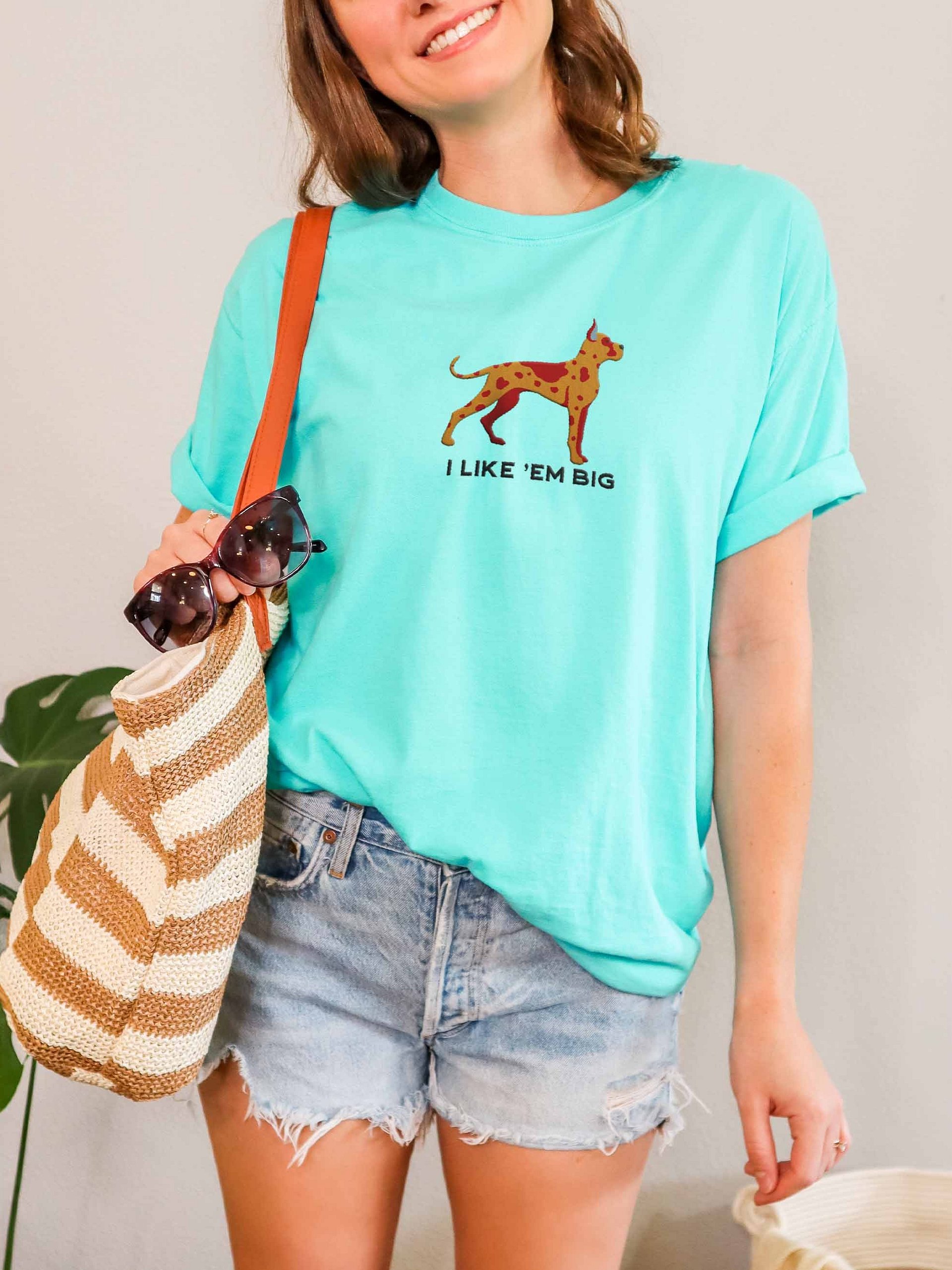 I Like 'Em Big T-Shirt(Embroidered) of a Great Dane(Chocolate Merle, Cropped Ears) product image (2)
