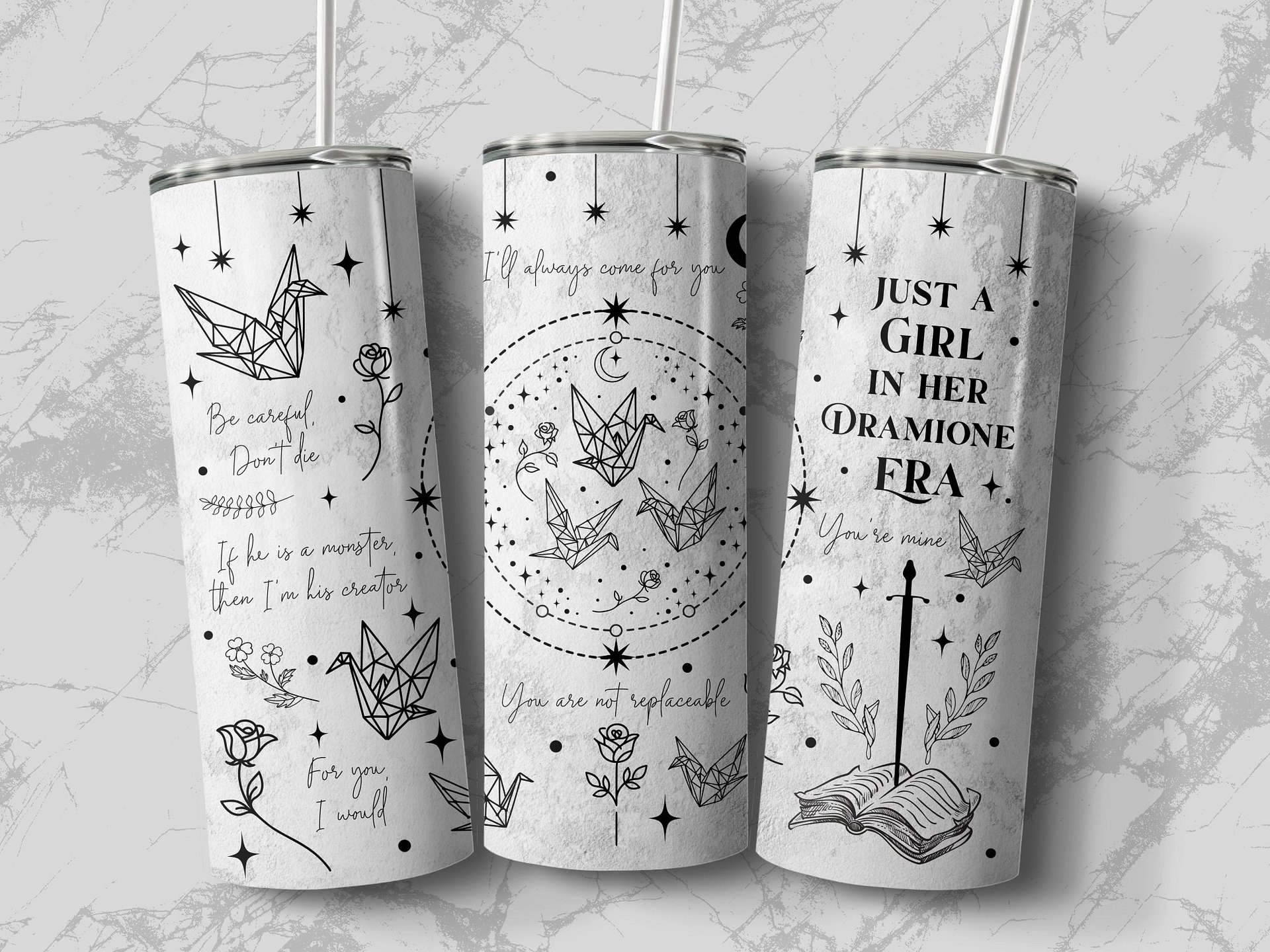 Dramione Era Fanfiction Witch Wizard Fantasy ao3 20oz Skinny Tumbler Sublimation Full Wrap PNG, Romantasy Reading Gift, Digital Download product image (4)