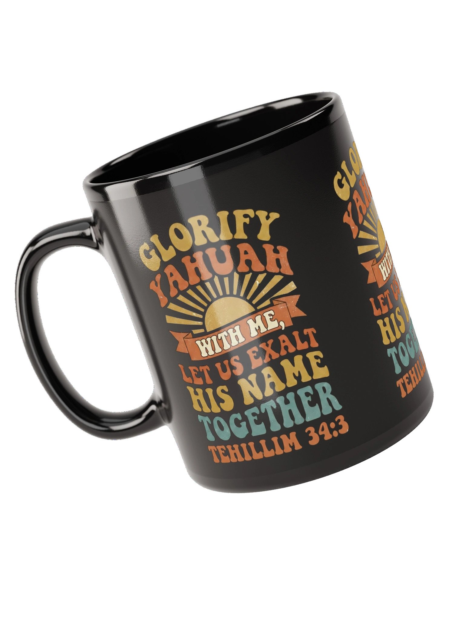 Glorify YAHUAH With Me Black Glossy Mug | Tehillim 34:3 Scripture Cup product image (3)