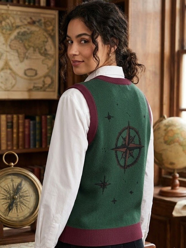 Starlight Compass Jacquard Knitted V-Neck Sweater Vest - Bookish Apparel product image (1)