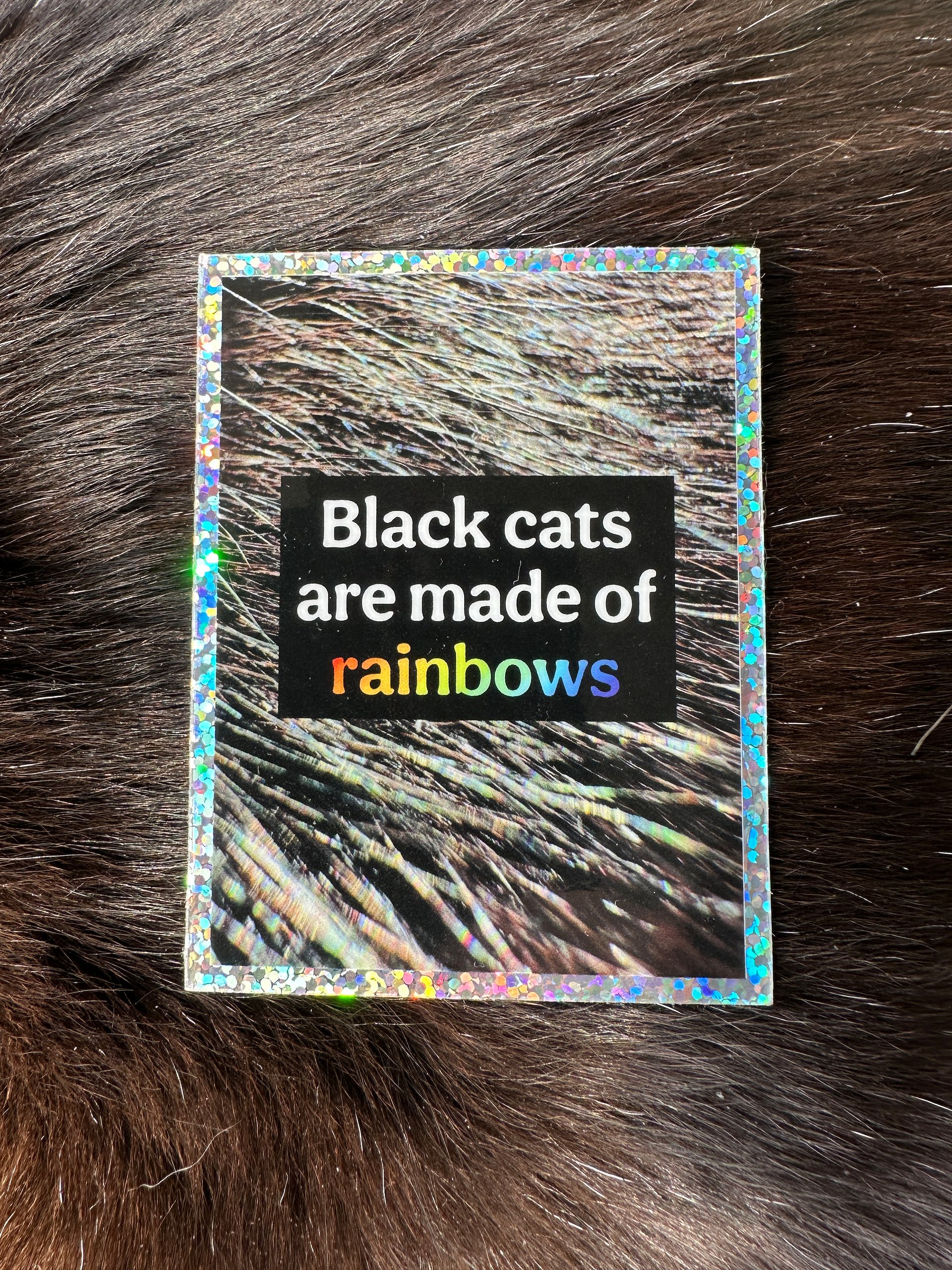 Black Cats Are Made of Rainbows sparkly sticker product image (3)