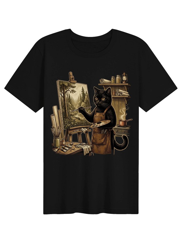 Artist Cat Vintage Graphic Tee - Painter Black Cat Shirt product image (2)