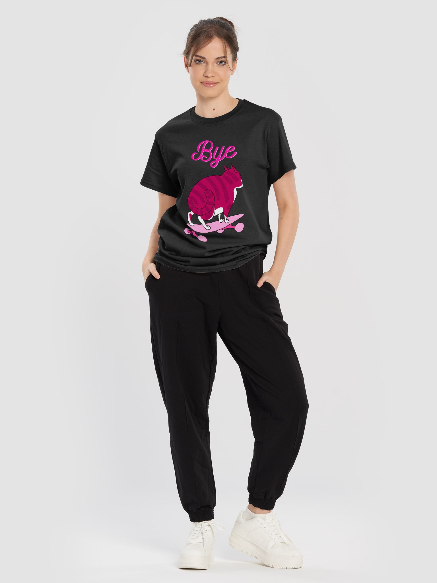 "Bye" Pink Skater Cat Classic T-shirt Multicolor product image (6)