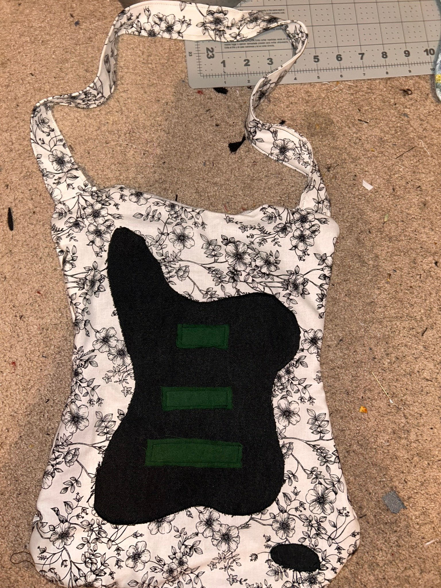 Black and white floral guitar shaped tote product image (1)