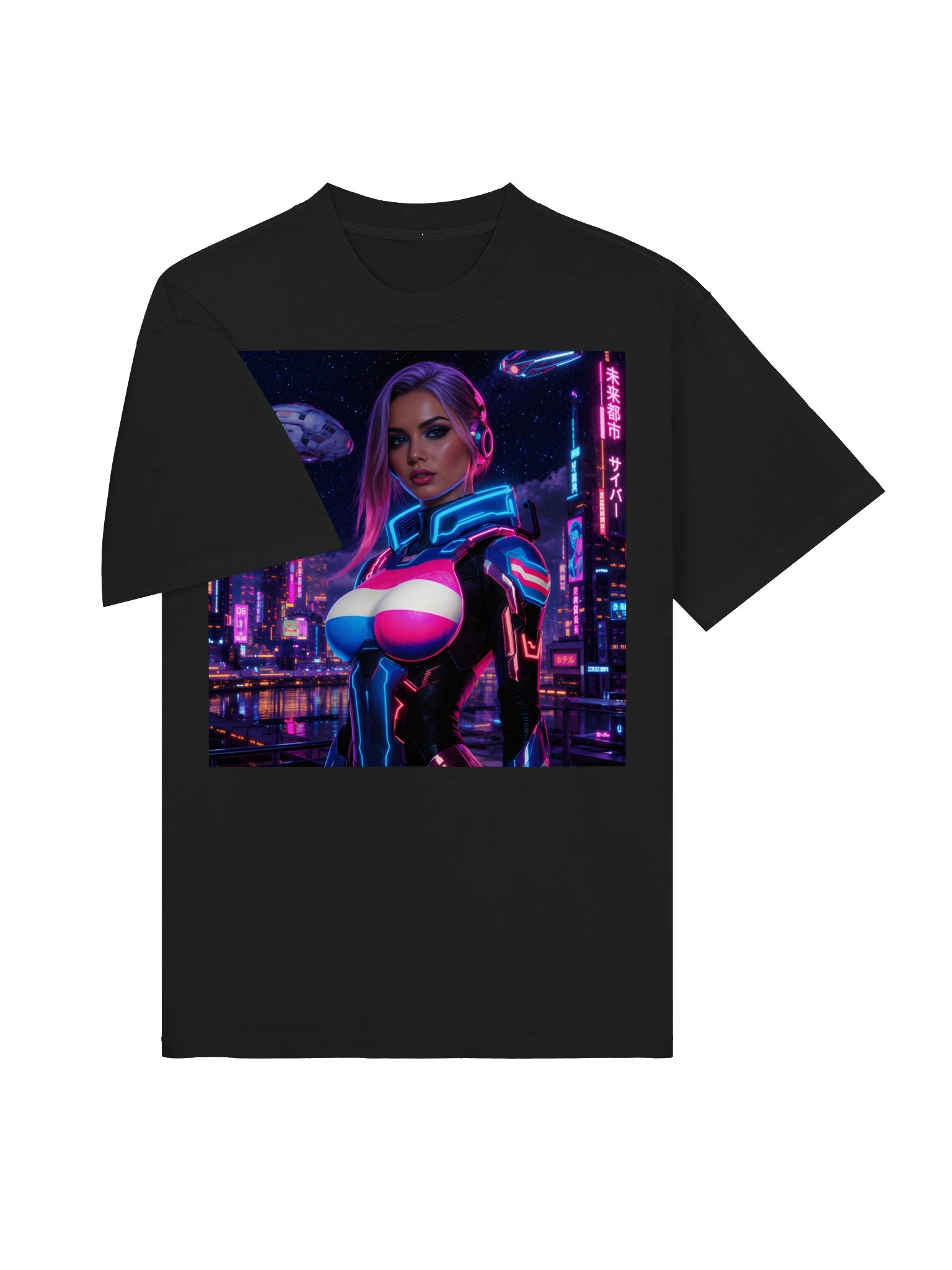 "Oversized Cyberpunk Trans Pride T-Shirt - Neon Sci-Fi Streetwear" product image (4)