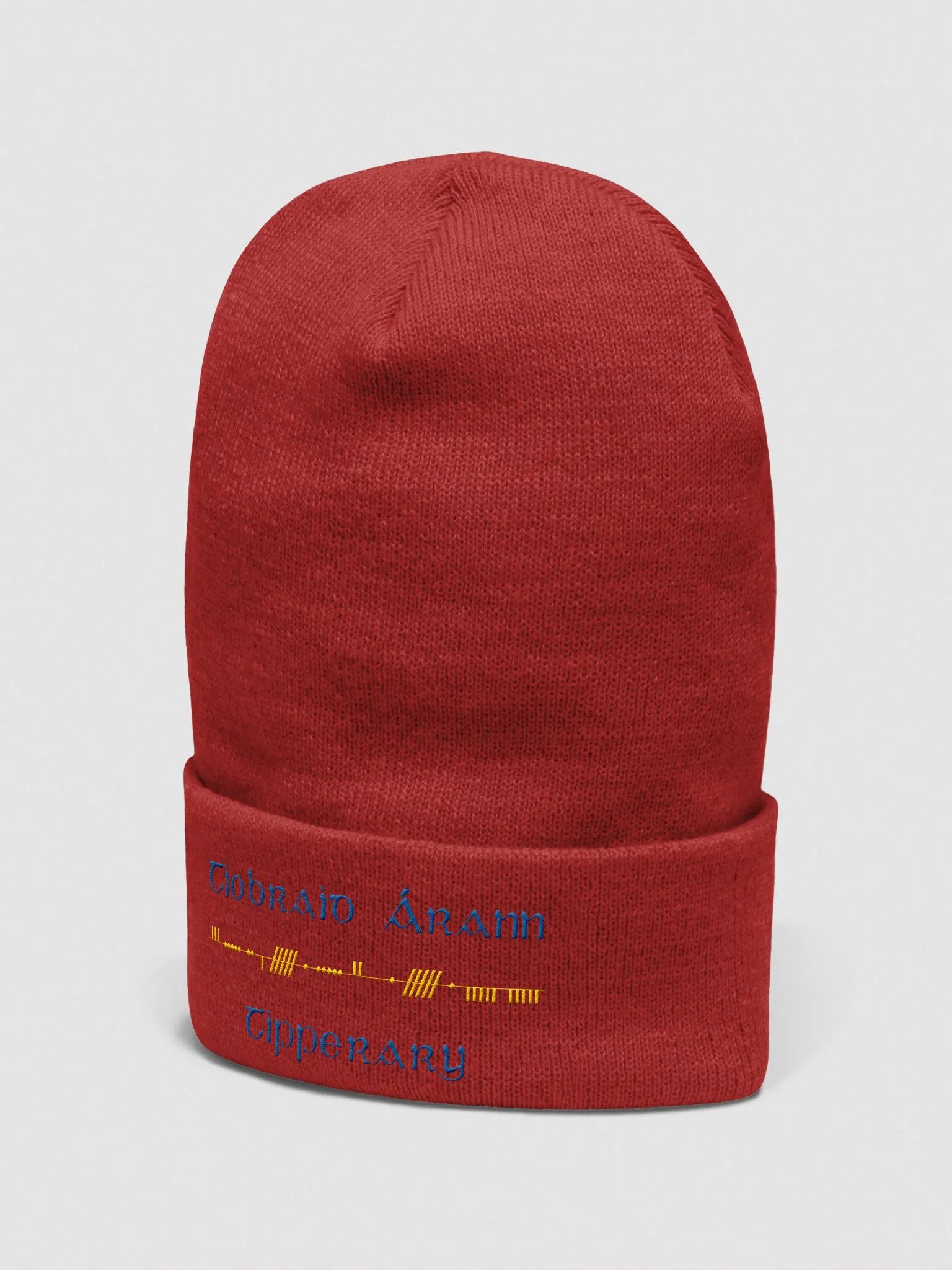 Tipperary/Tiobraid Árann Ogham, blue and gold, embroidered Cuffed Beanie product image (30)