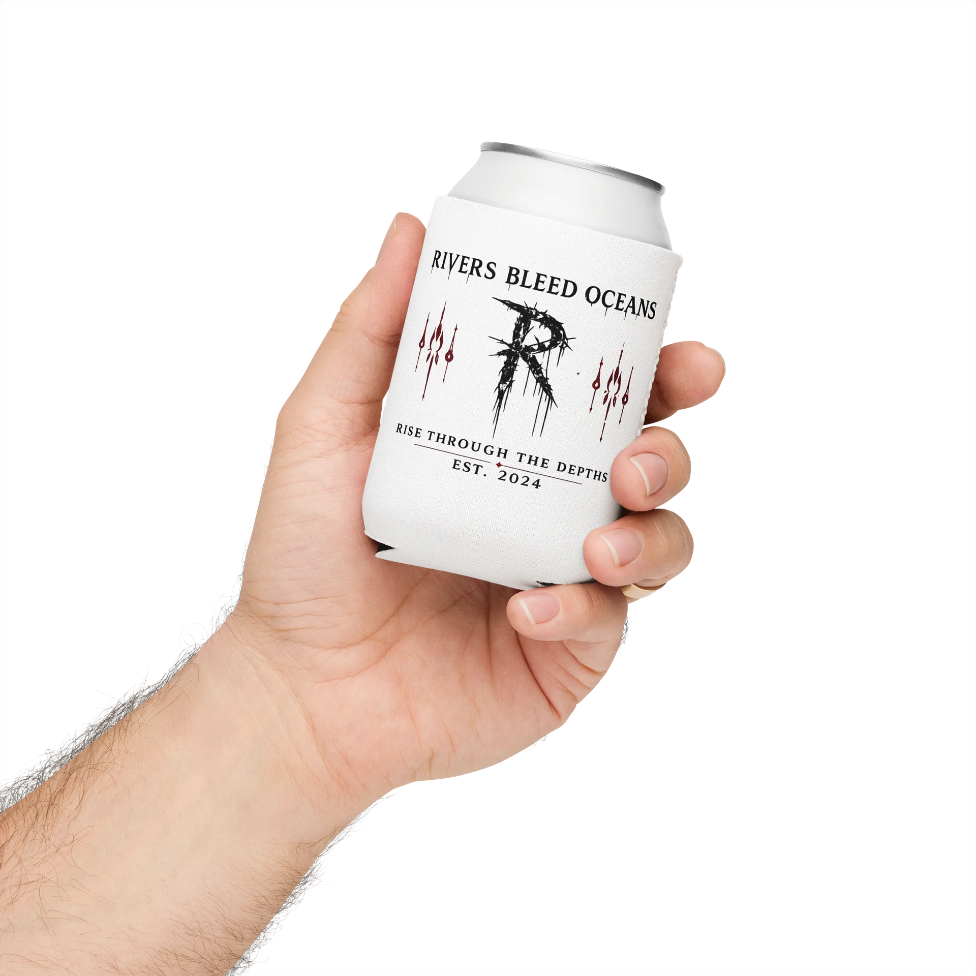 RIVERS BLEED OCEANS Coozie — Est.-White product image (4)