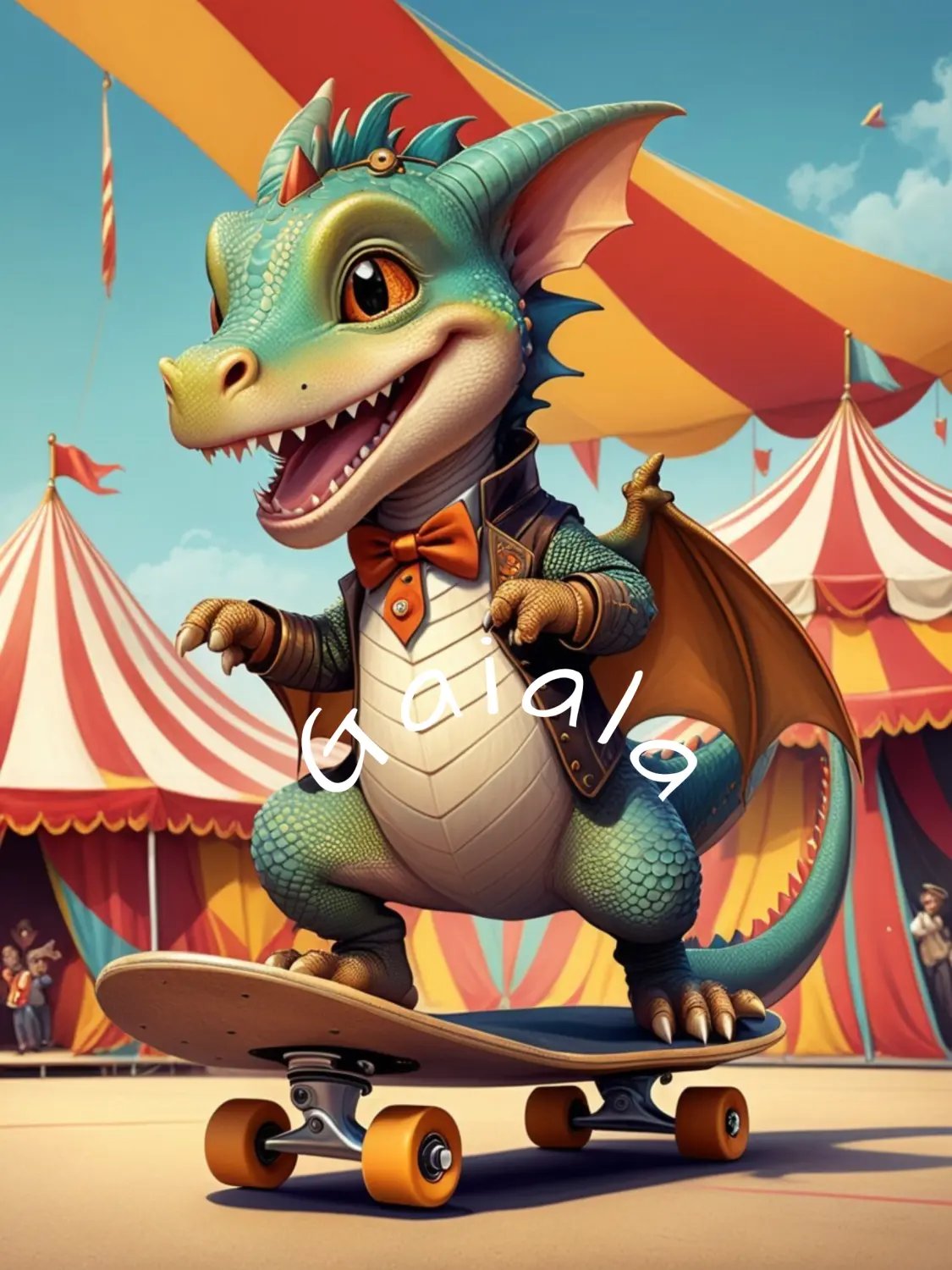 Circus Dragon on Skateboard Kid Nursery Print Child Wall Art product image (1)