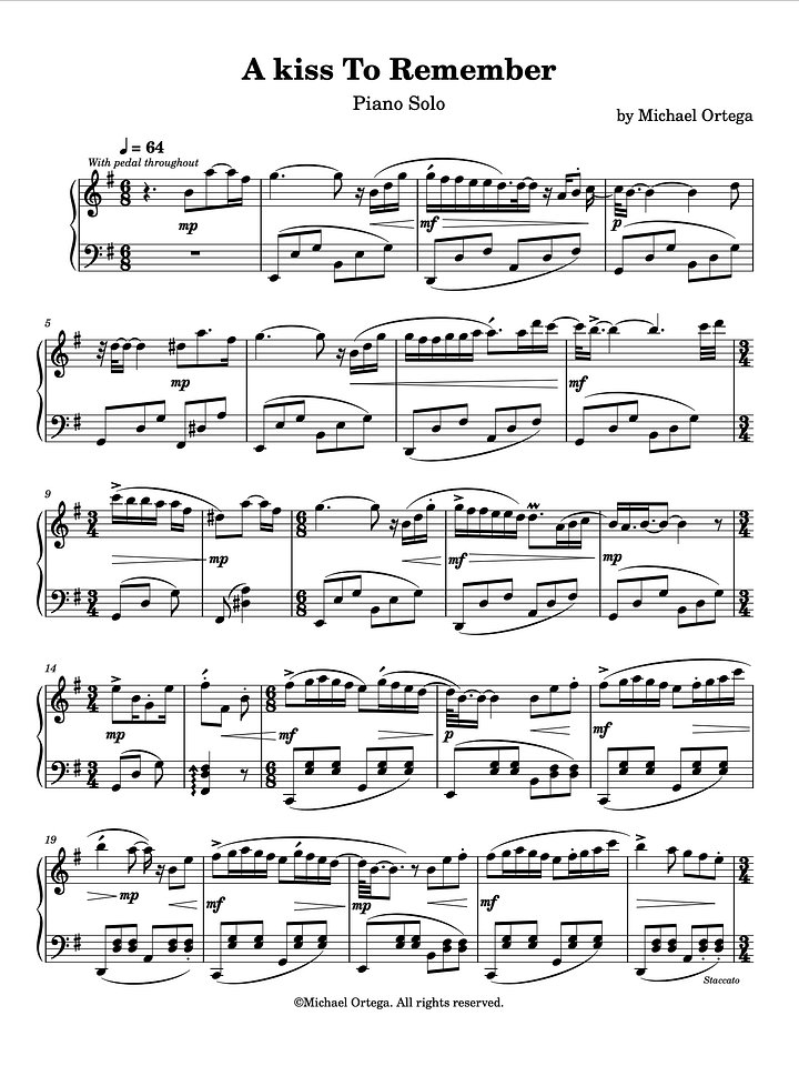 A Kiss To Remember (Piano Score) product image (1)