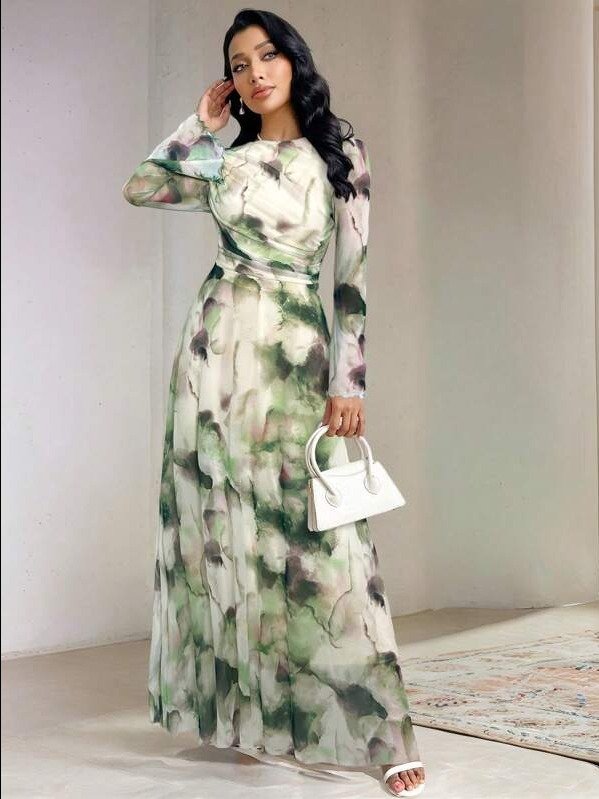 ADLEST Veilorie Women's Elegant Tie-Dye Print Flare Sleeve Dress,Bohemian Clothes,Dresses For Women Summer product image (1)