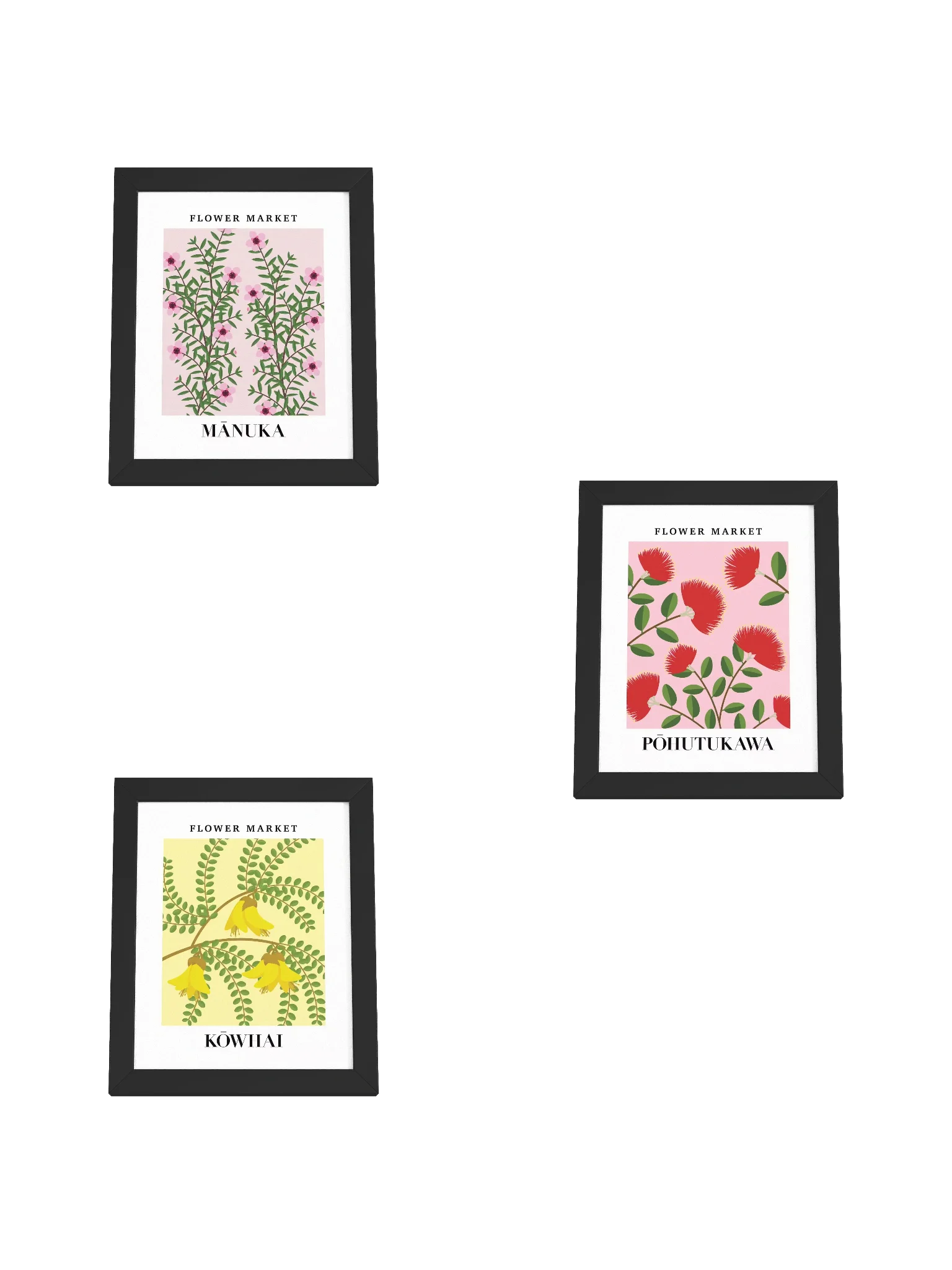 New Zealand Flower Market Wall Art - Pohutukawa Kowhai Manuka Flowers - Framed product image (2)