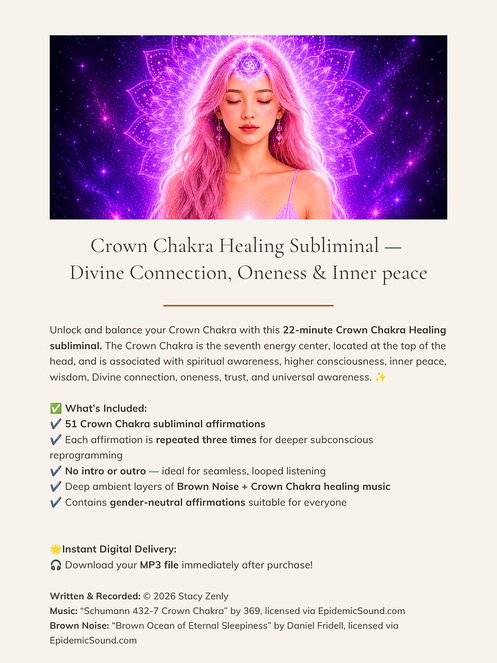 Crown Chakra Healing Subliminal Affirmations — Divine Connection, Oneness & Inner peace | MP3 Download product image (2)