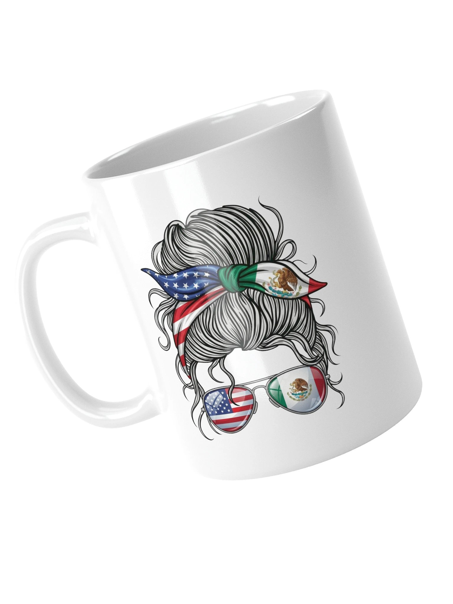 Messy Bun USA Mexico Flag Bandana Aviator Sunglasses SVG product image (5)