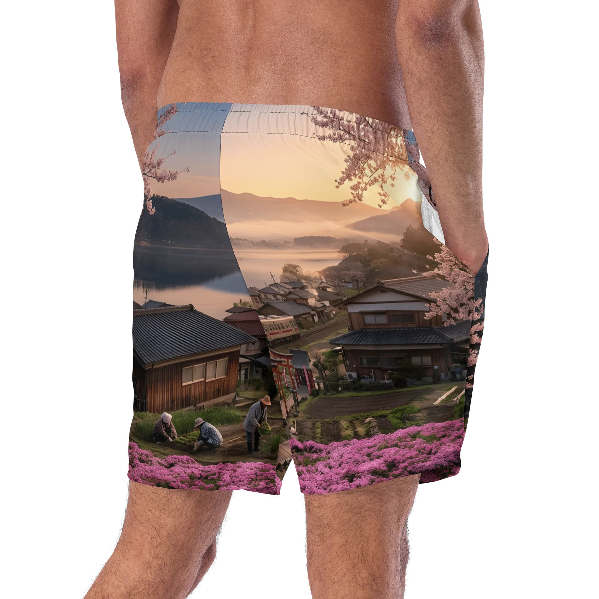 Mount Fuji Village Pink Moss Swim Trunks product image (9)