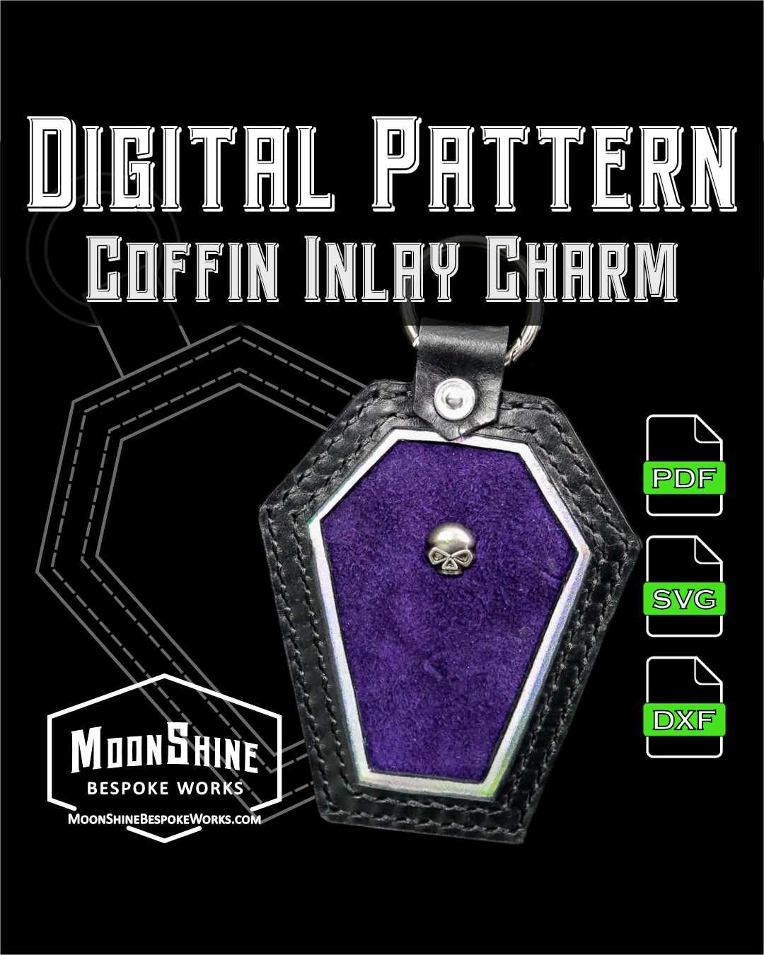 Coffin Inlay Bag Charm PDF SVG DXF Pattern product image (1)