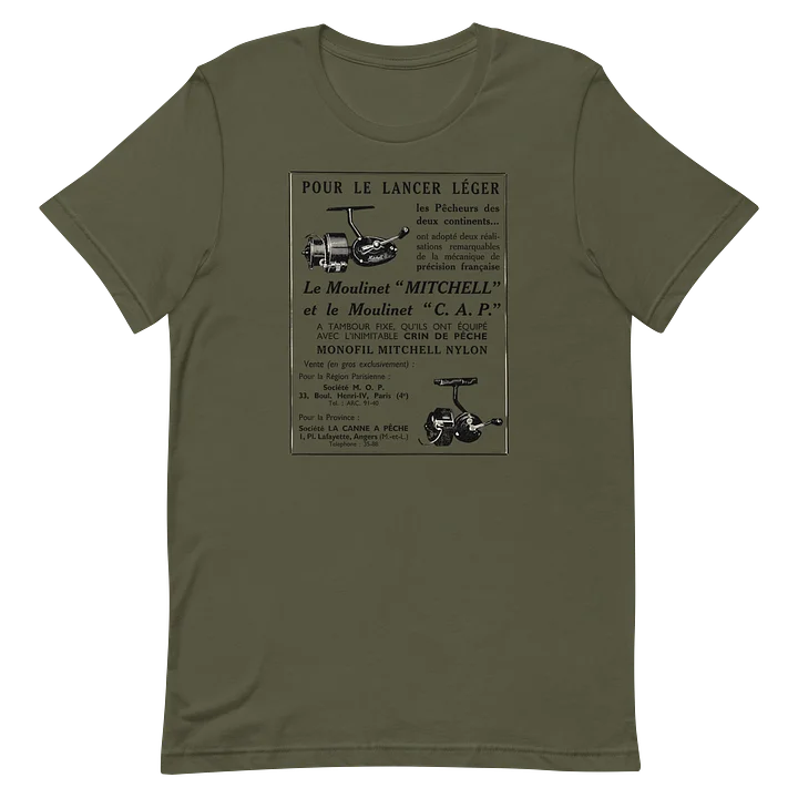 French 1950s Mitchell Reel Advert T-Shirt (Khaki) product image (2)