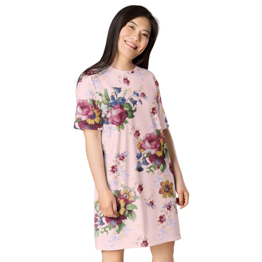 Vintage Floral Woman's Dress T-Shirt | Pink Blossom Everyday Apparel product image (3)