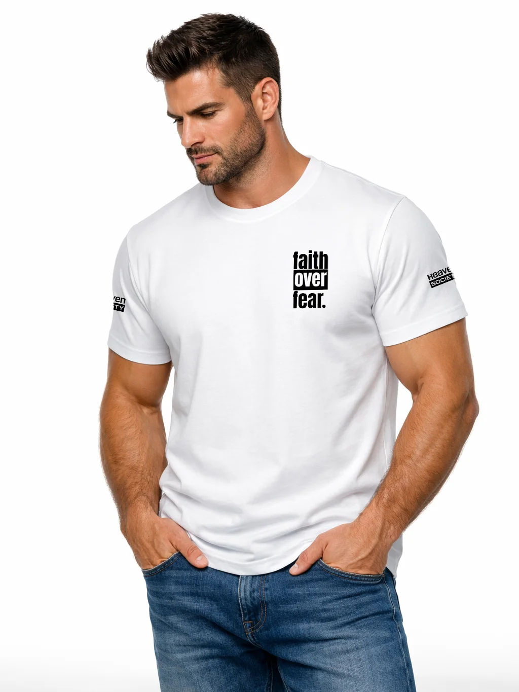 Faith Over Fear Embroidered Unisex White Tee product image (1)