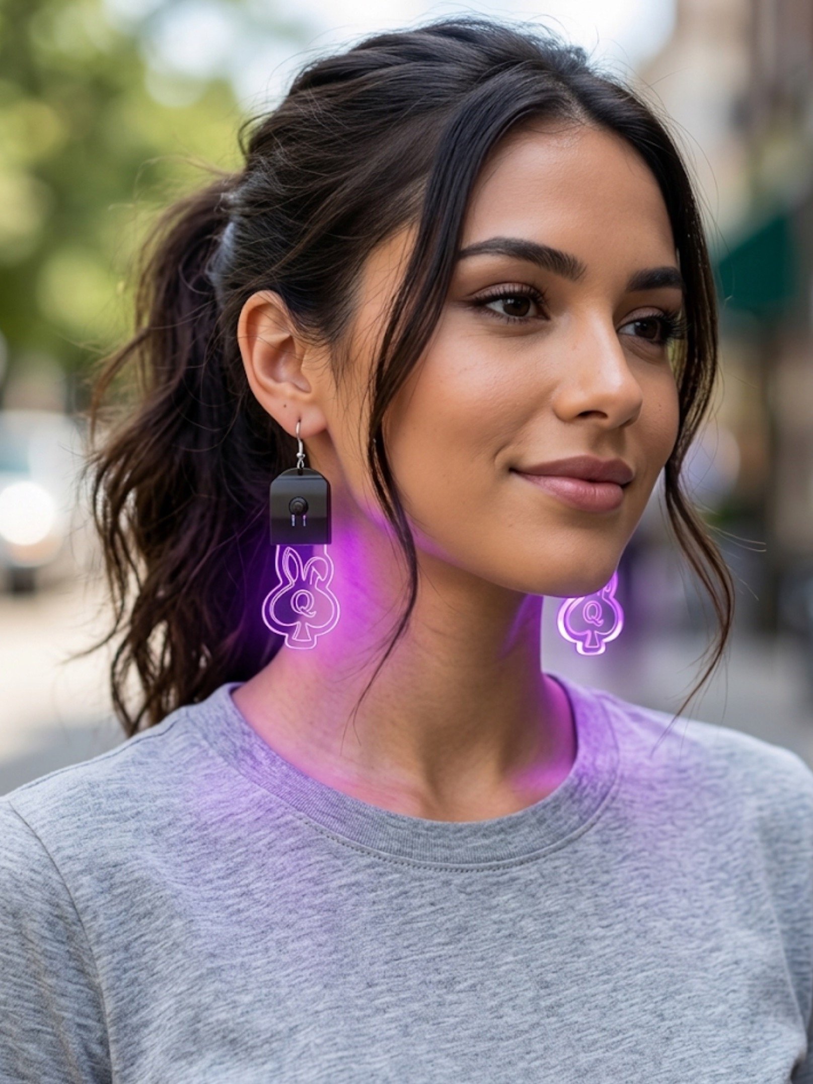 Color Changing Snow Bunny Spade Earrings - Queen of Spades Logo - Neon Rave & Festival Accessories product image (1)