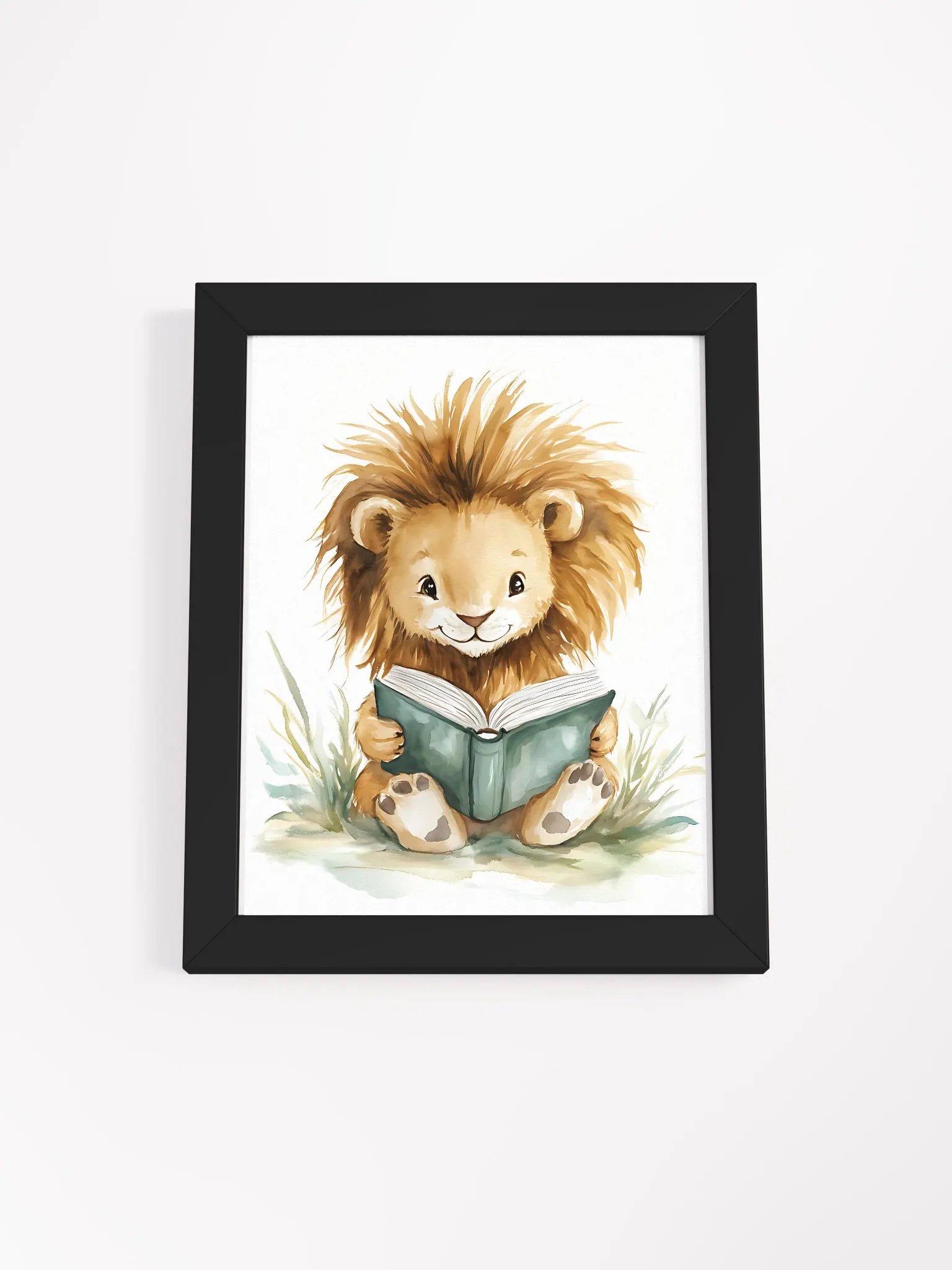 Cheerful Lion Cub Reading Framed Poster product image (10)
