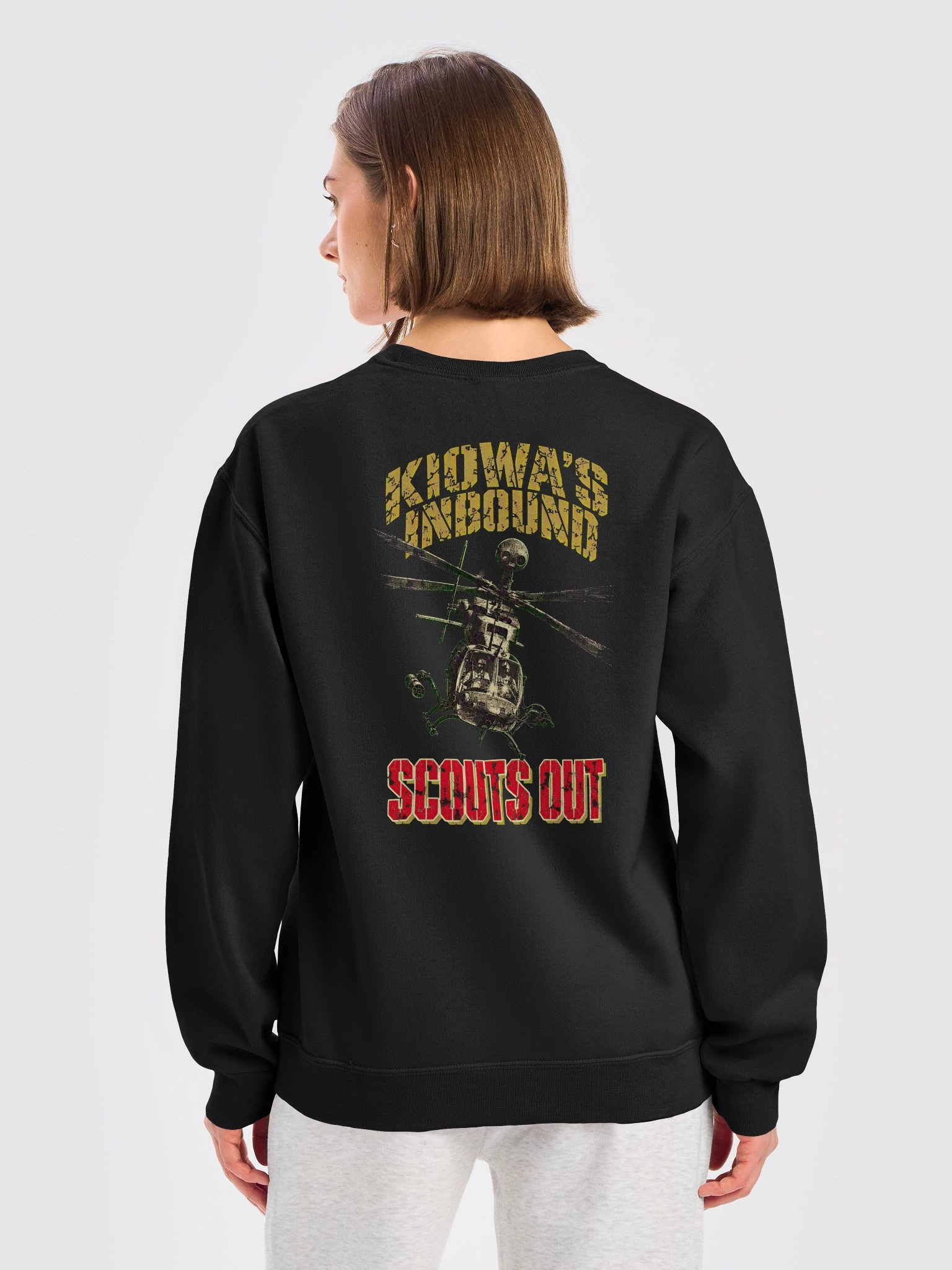 Scouts Out OH-58D Kiowa Warrior Armed Scout Air Cav Crewneck product image (6)