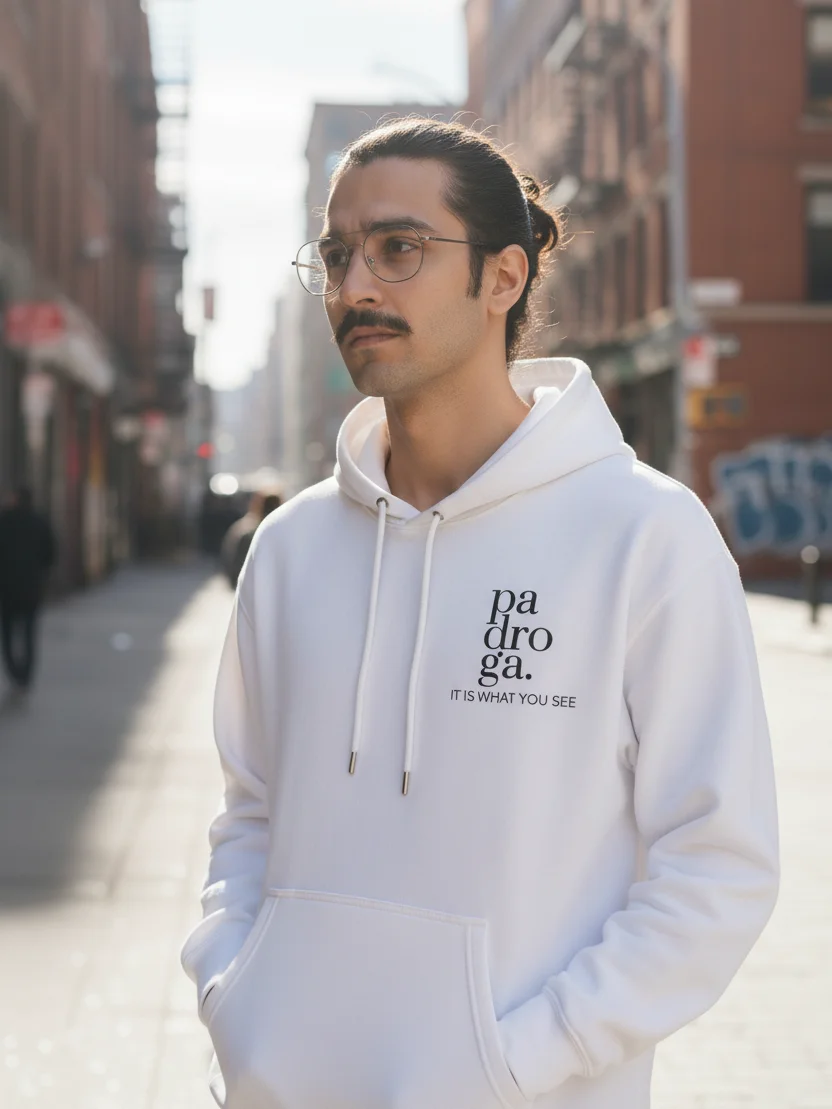 padroga. white hoodie vertical logo product image (9)