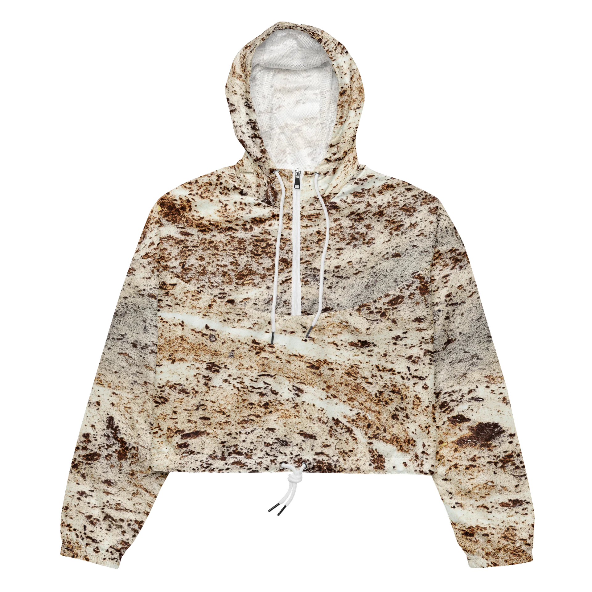 Espresso Swirl Women's All-Over Print Marbled Cacao Cropped Windbreaker product image (2)