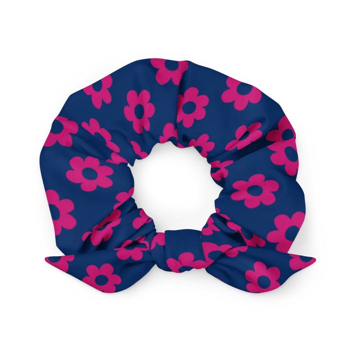 Dark Pink and Blue Fan Flower Scrunchie with Bow product image (1)
