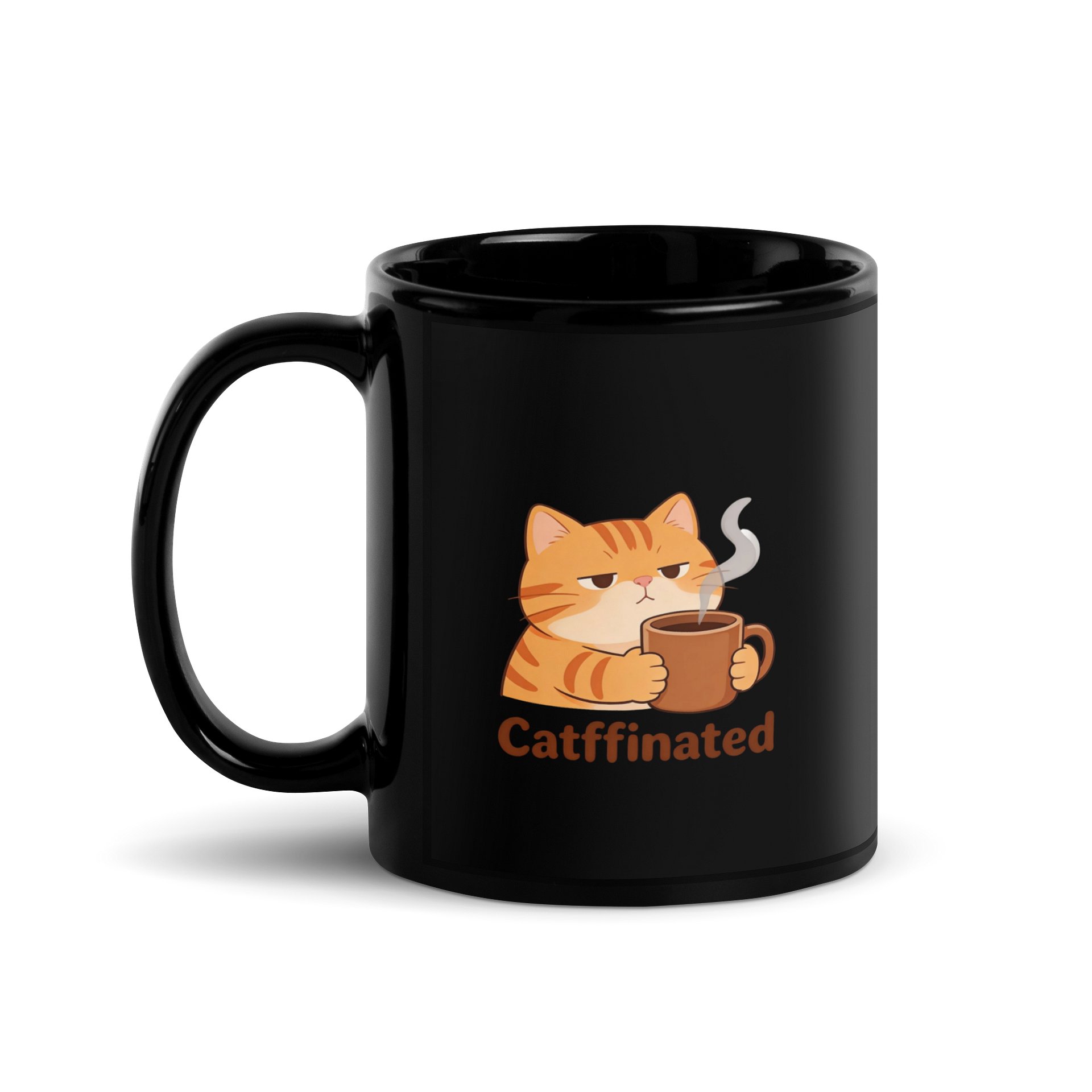 Catffinated - The Grumpy Orange Tabby Black Ceramic Mug product image (1)