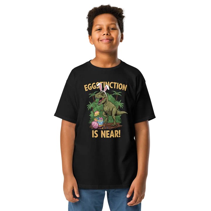 Funny Easter Dinosaur T-Shirt – Eggstinction Is Near Youth Tee product image (1)
