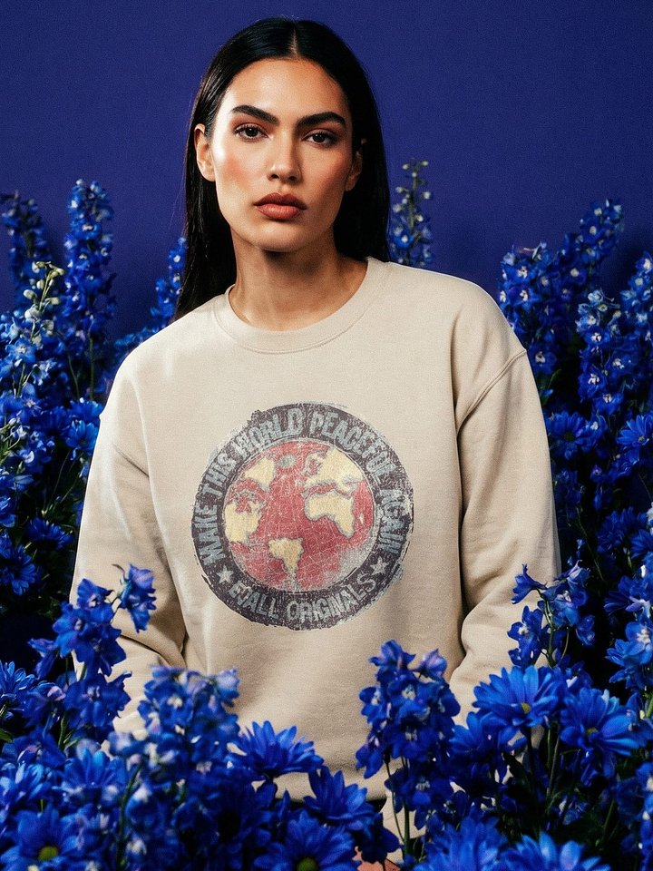 World Peace_EQALL® Originals Unisex Gildan Crewneck Sweatshirt_Vintage Grey / Red / Beige product image (1)