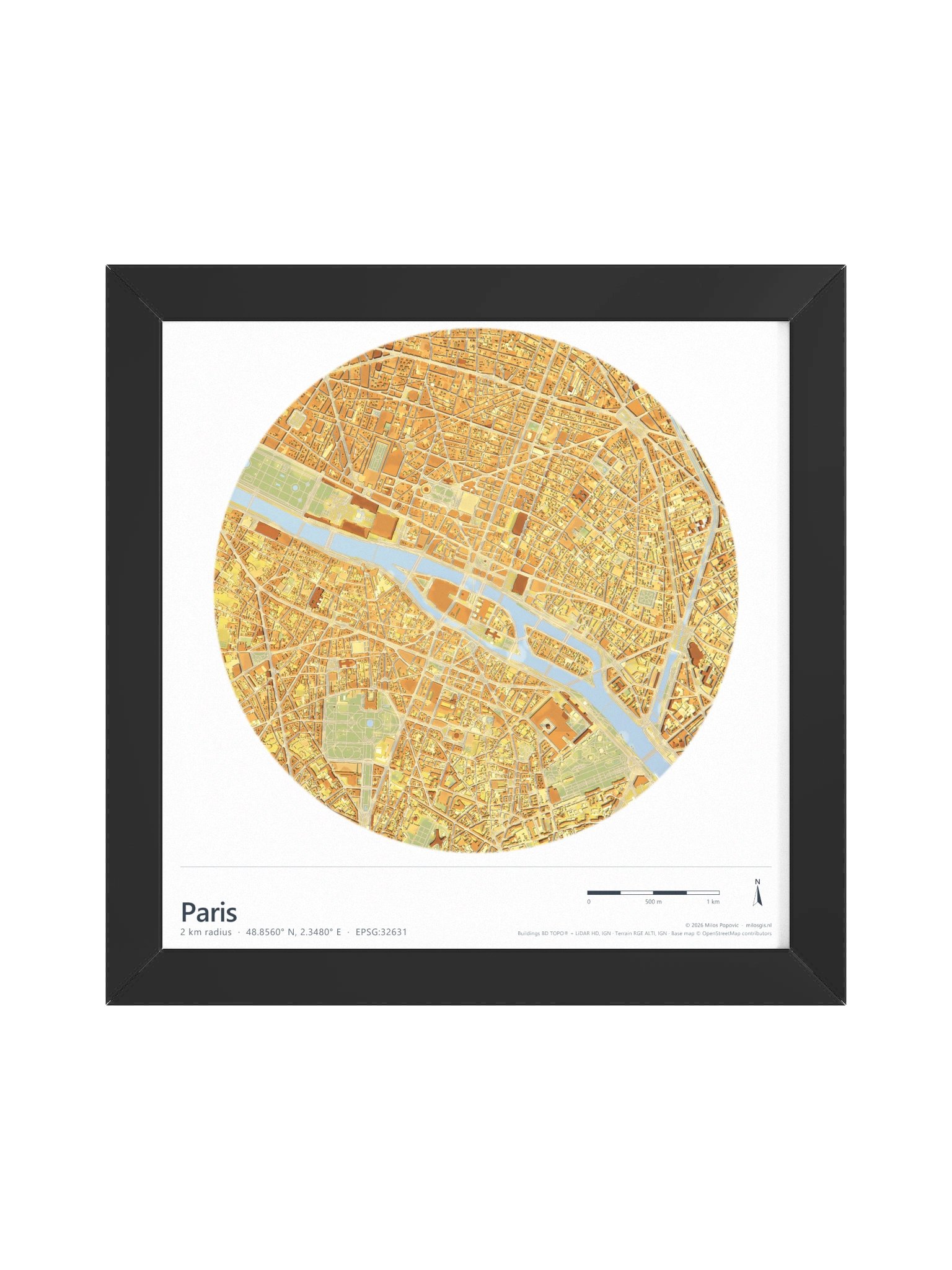 Paris: Path-Traced 3D City Map · Framed Matte Poster product image (1)