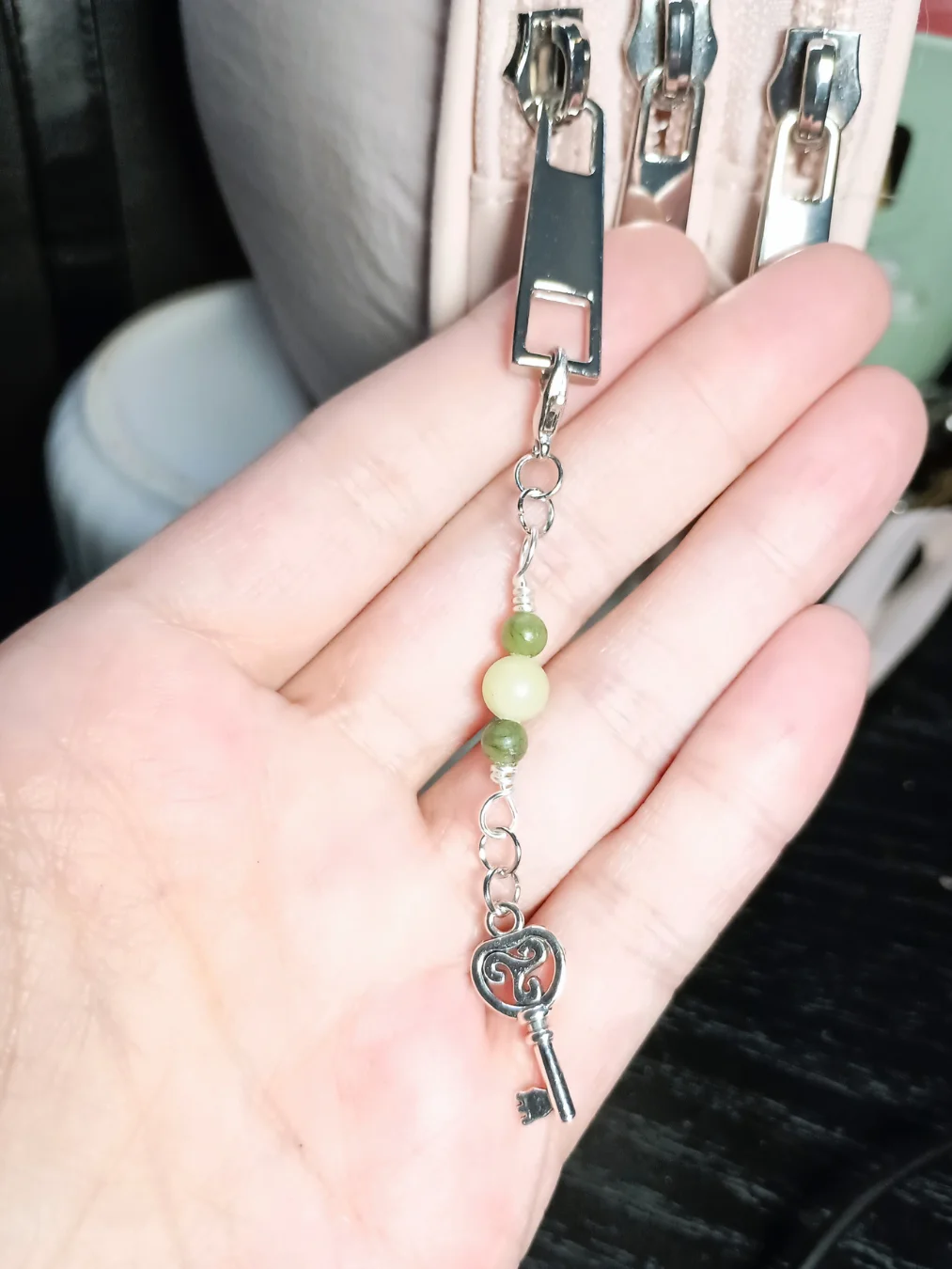 Key Notebook Charm | Triskelion, Green & Lemon Jade, Silver-Tone | Stitch Marker | Zipper Pull product image (6)