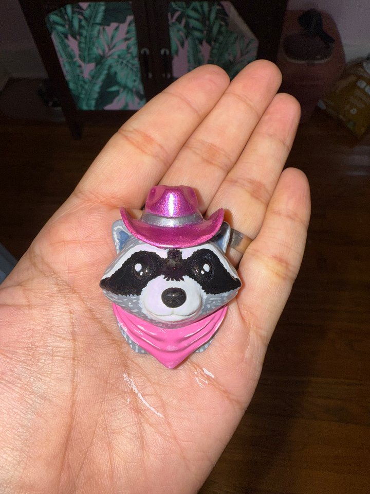 Hand-Panted Raccoon Magnet (Pink) product image (1)