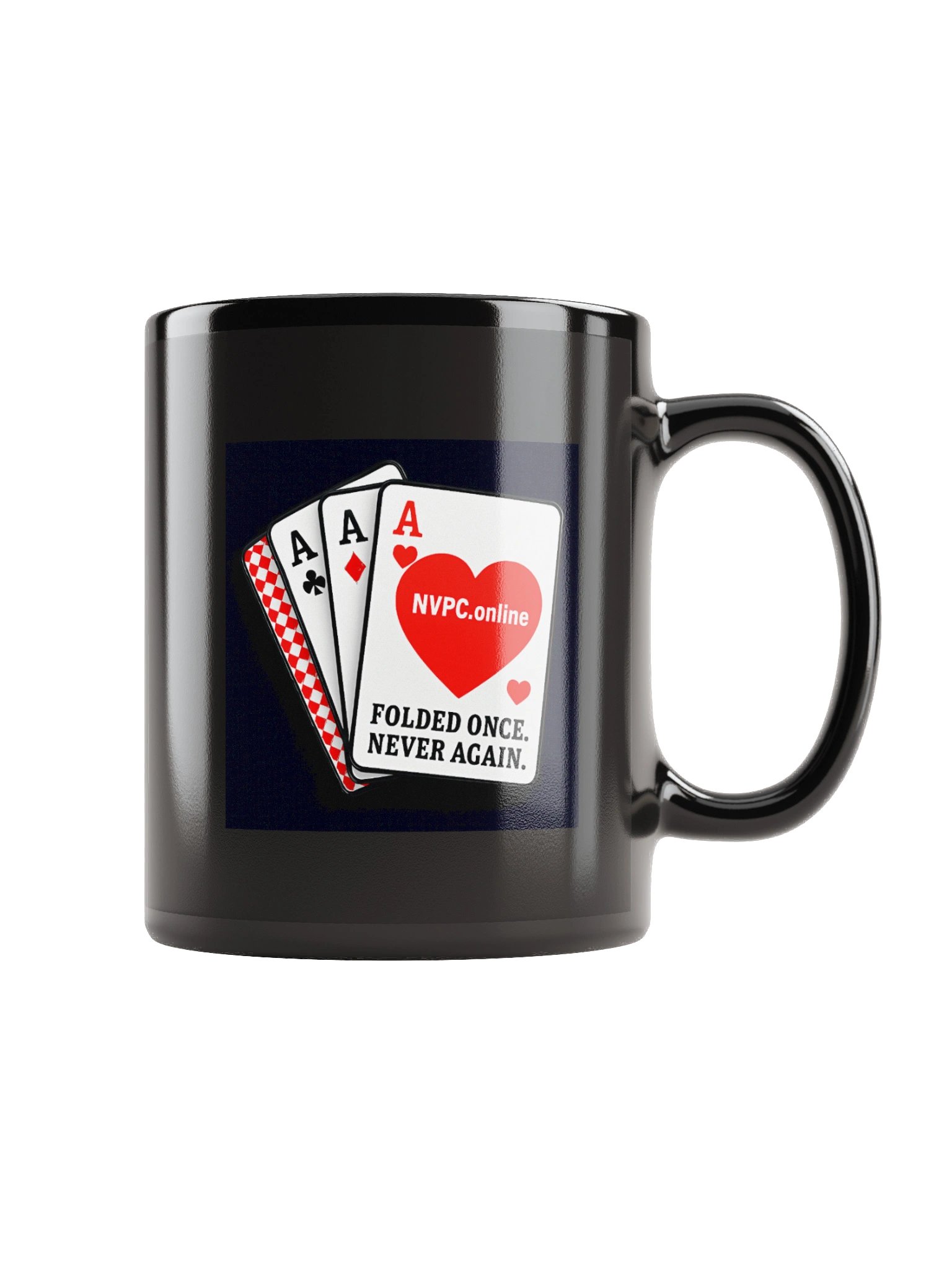 Black "Folded Once - Never Again" Mug - Red Heart Edition product image (1)