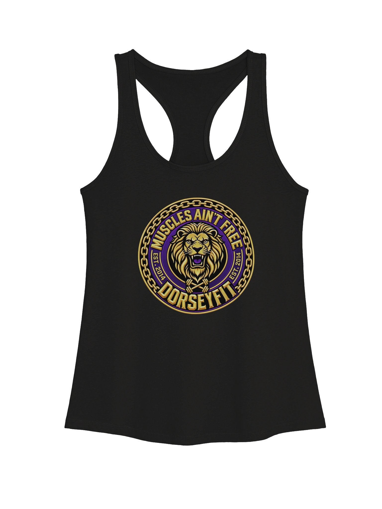 DorseyFit™ Lion Crest "Muscles Ain't Free" Women's Racerback Tank product image (1)