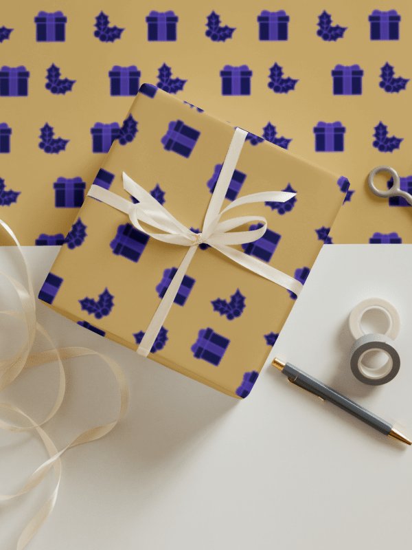Elegant Holiday Wrapping Paper Set (3 Sheets) - Gold & Navy Christmas Icons product image (5)