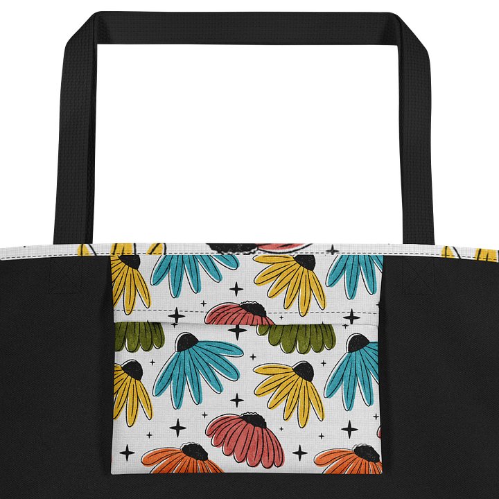 Retro Halftone Coneflowers Large Tote Bag product image (2)