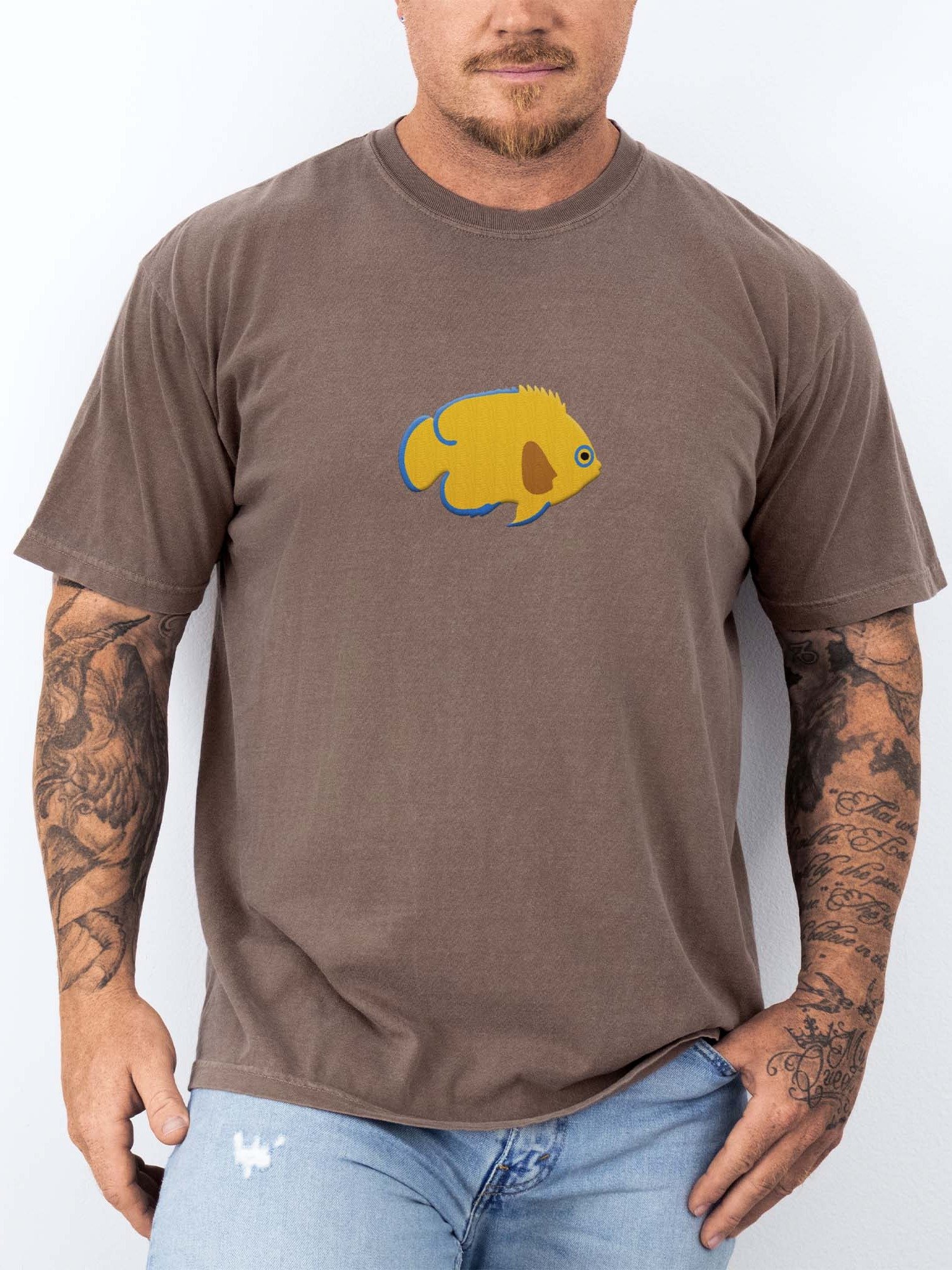 Lemonpeel Angelfish Embroidered Shirt | Yellow Dwarf Angelfish Reef Fish Tee | Saltwater Aquarium Apparel product image (2)