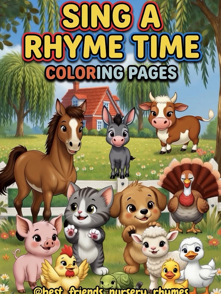 Sing A Rhyme Time Nursery Rhyme Farm Animal Coloring Pages Bundle l 30 Printable PDF Digital Download with Sing Along Lyrics for Kids Ages 3+ product image (1)