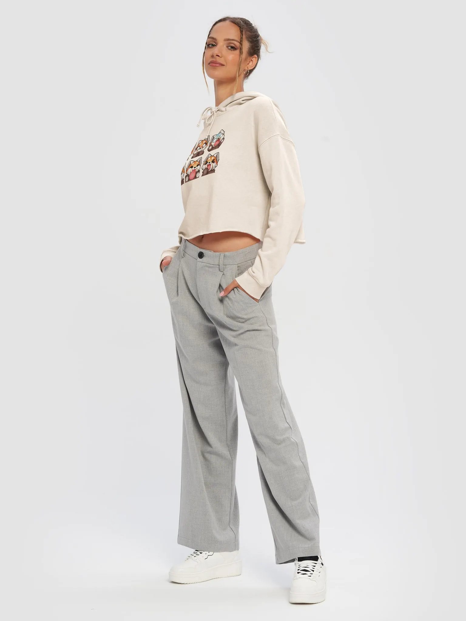 Red panda emote cropped lightweight hoodie product image (6)
